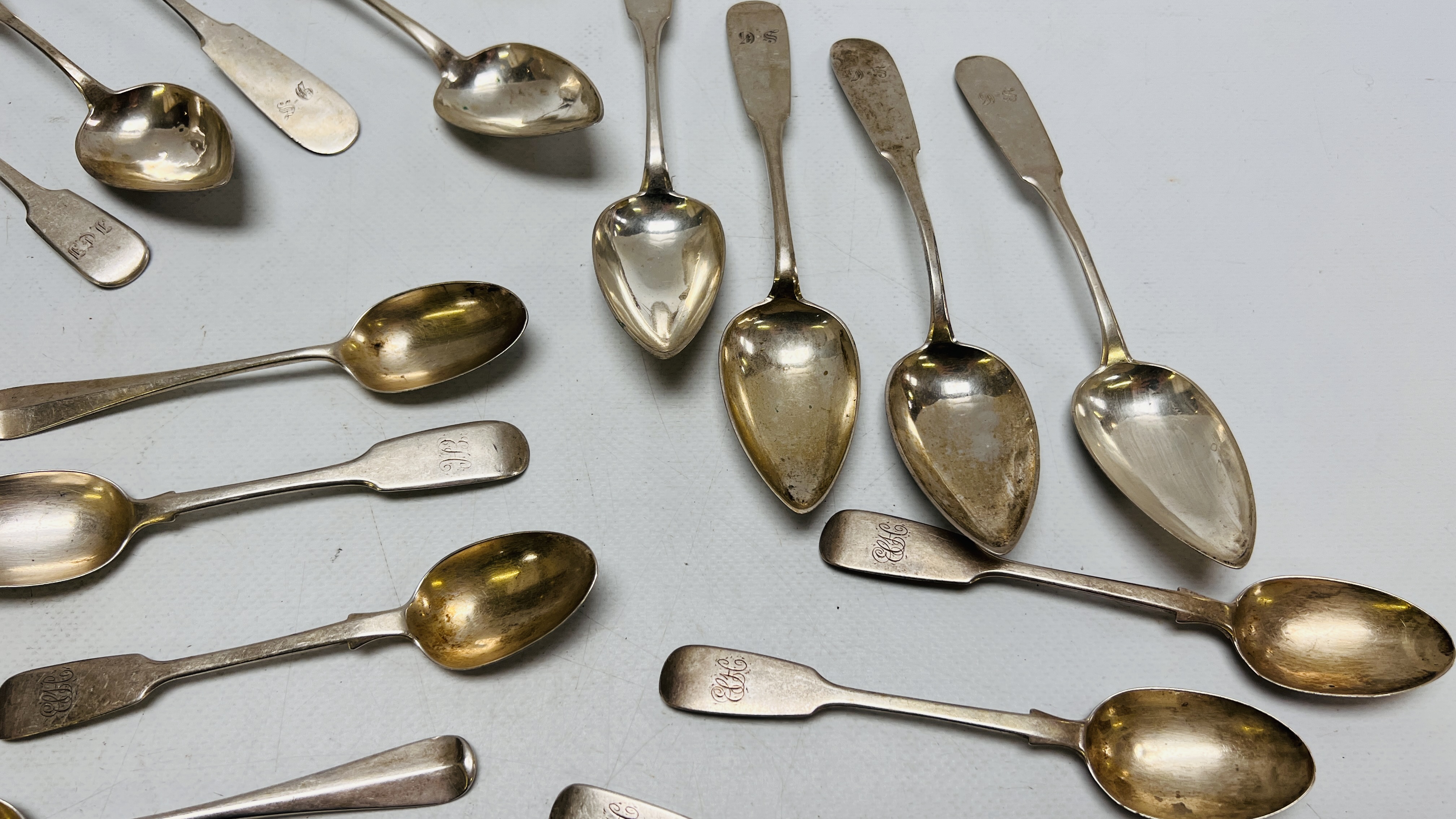 SET OF TEN CONTINENTAL SILVER DESSERT SPOONS, PAIR OF OLD ENGLISH PATTERN TEASPOONS, - Image 8 of 9