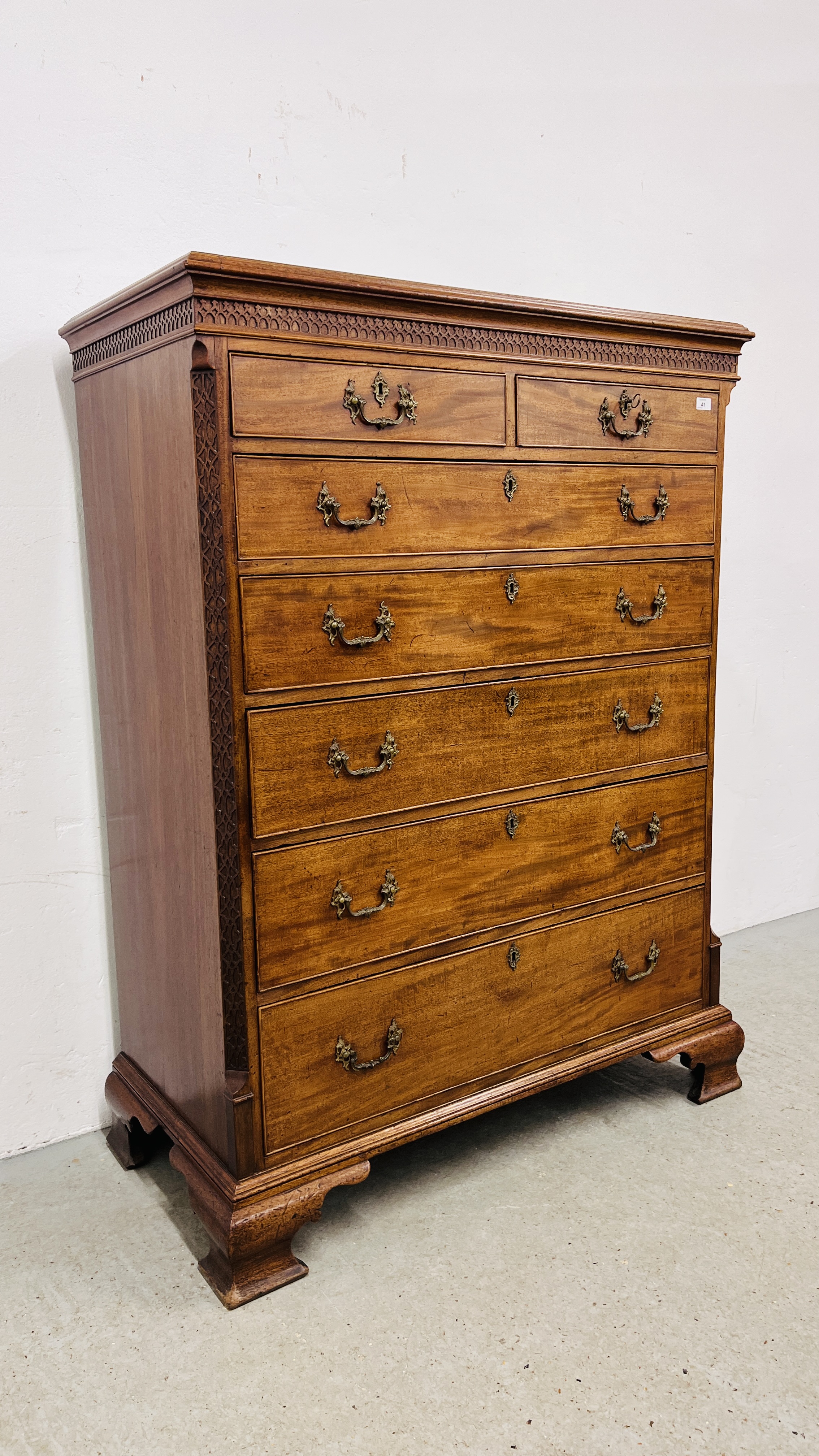 A GEORGE III MAHOGANY TALLBOY TWO SHORT OVER FIVE LONG DRAWERS, ORIGINAL HANDLES WIDTH 115CM. - Image 2 of 32