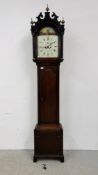 A GEORGE III OAK 30 HOUR ARCH DIAL LONG CASE CLOCK,