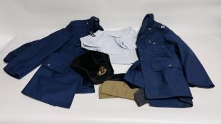 A GROUP OF AMERICAN PILOTS UNIFORM ALONG WITH A WW2 ROYAL NAVY HAT.