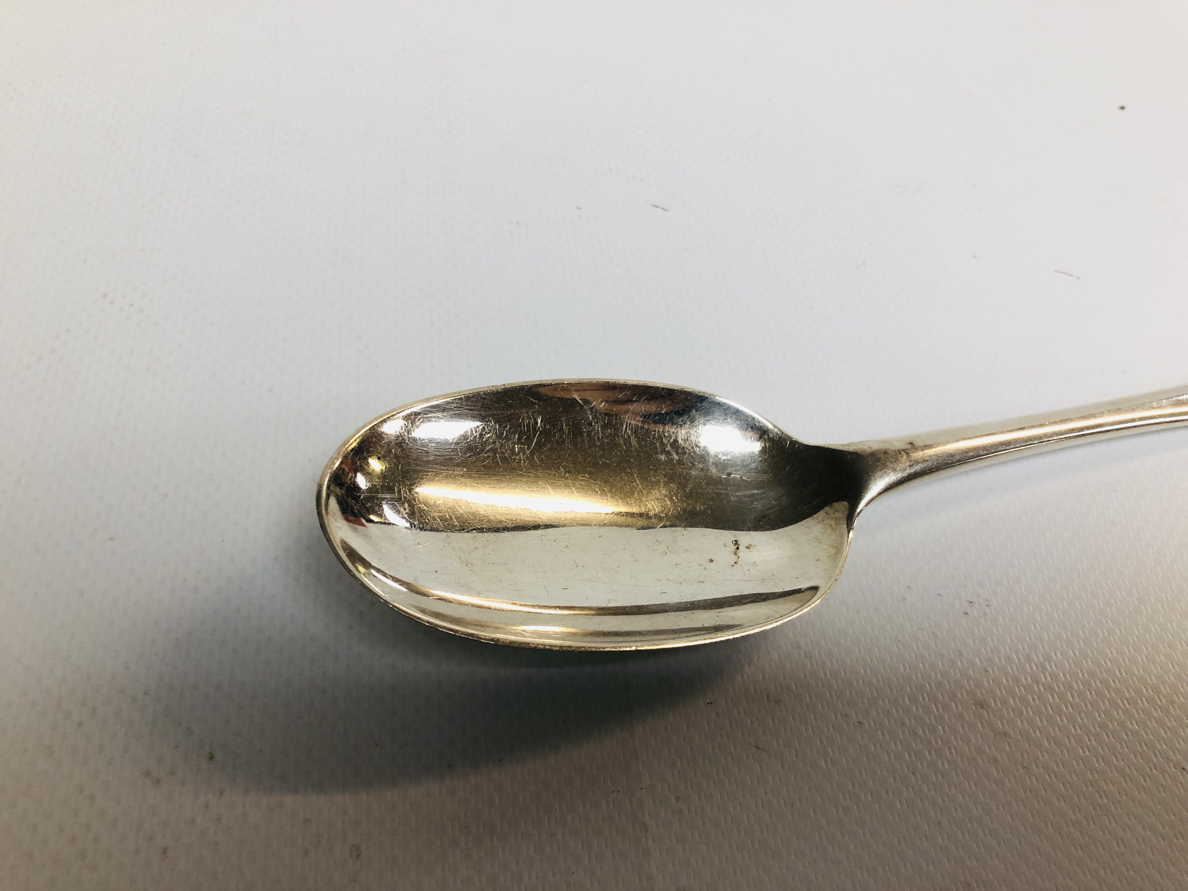 A GEORGE I SILVER HANOVERIAN PATTERN SERVING SPOON, - Image 2 of 7