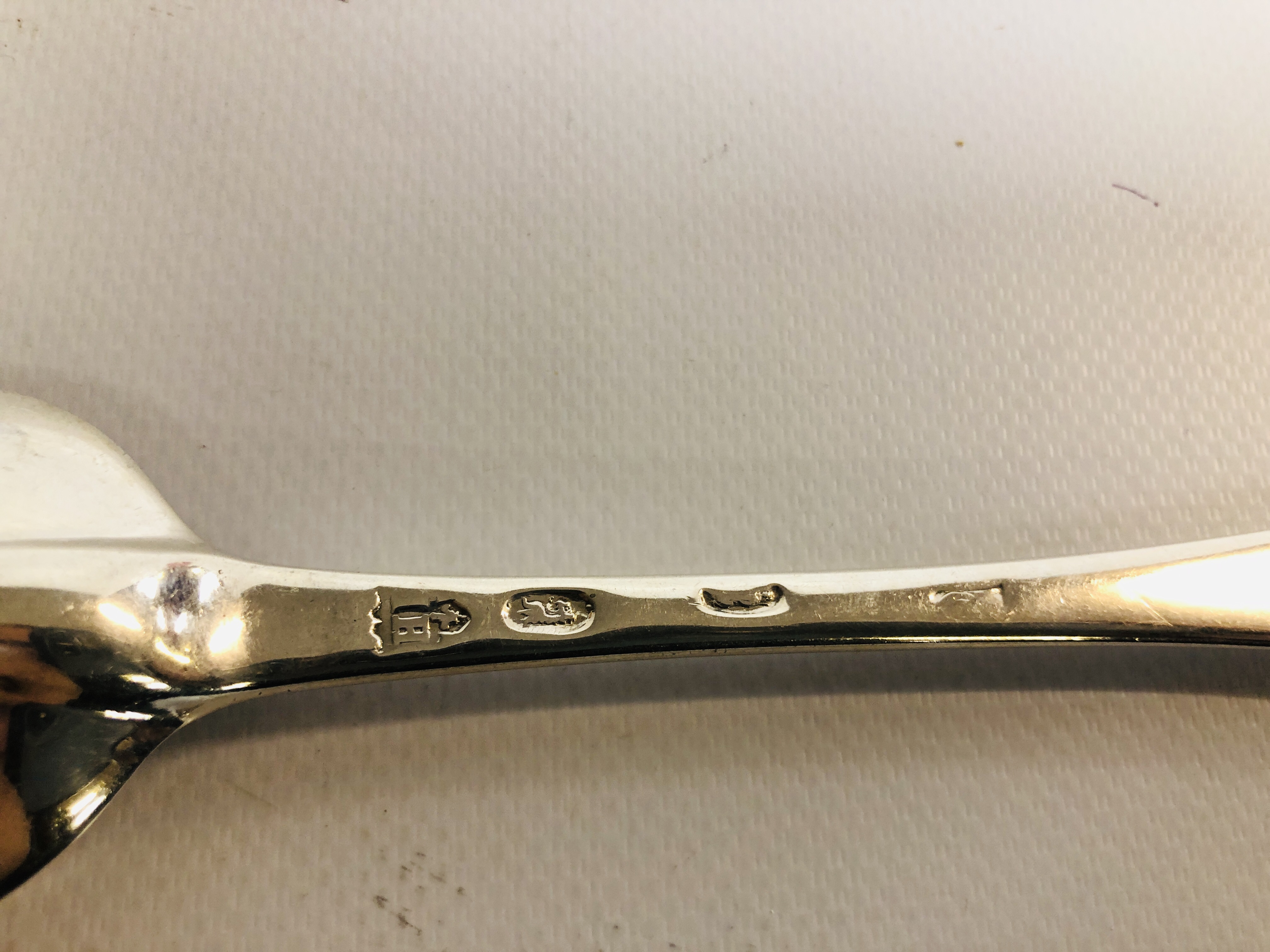 A GEORGE I SILVER HANOVERIAN PATTERN SERVING SPOON, - Image 5 of 7