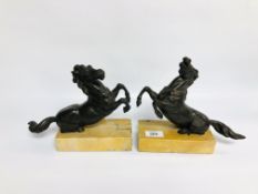 A PAIR OF C19TH. BRONZES OF REARING HORSES HEIGHT 20 AND 19CM.