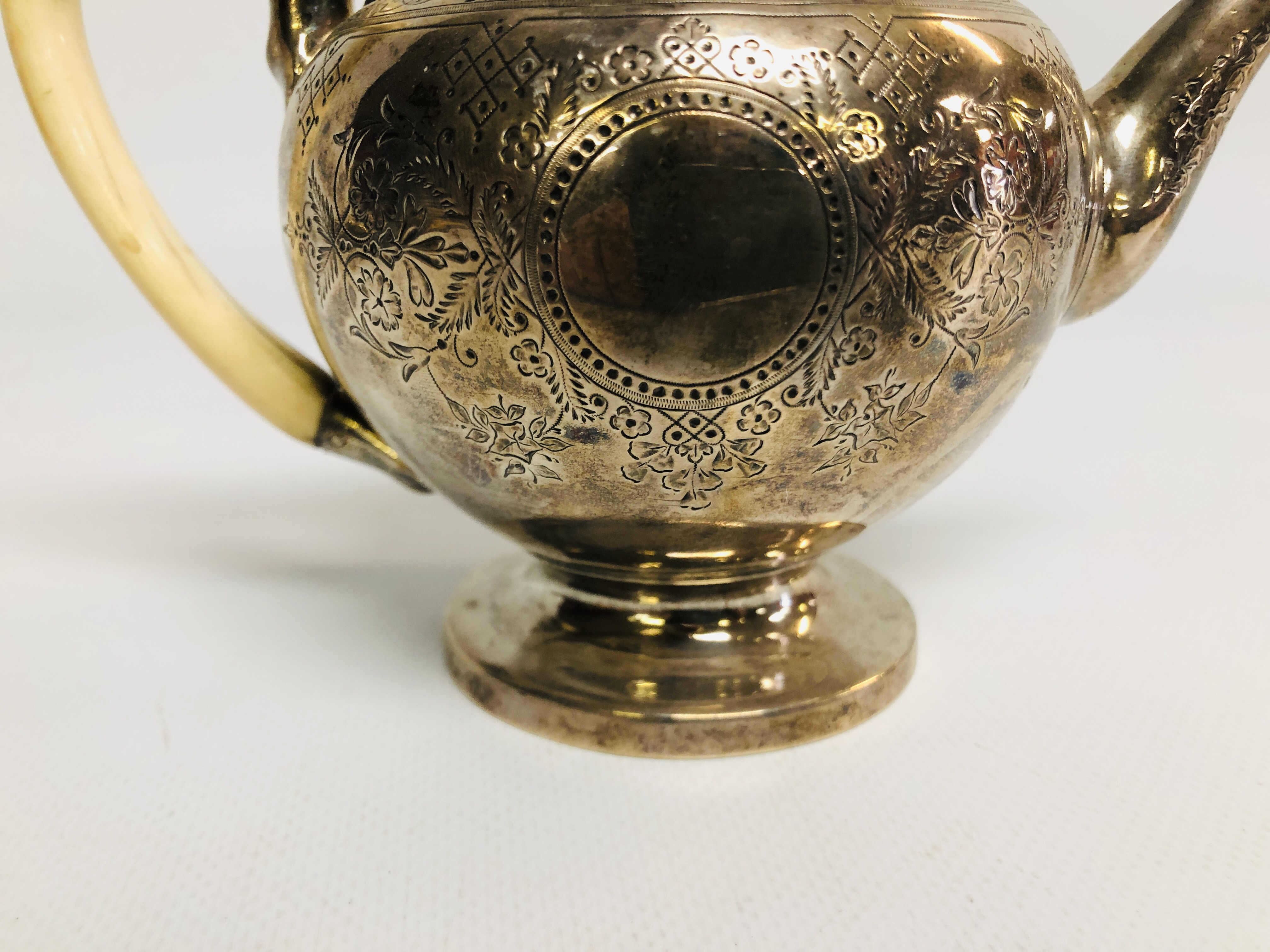 A VICTORIAN SILVER TEAPOT OF OVOID FORM THE BODY WITH VACANT CARTOUCHUS WITH IVORY HANDLE, BY G. - Image 7 of 11