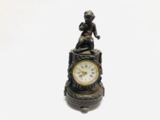 A BRONZE MANTEL TIMEPIECE, THE CASE SURMOUNTED BY CUPID, THE MOVEMENT STRIKING ON A BELL,