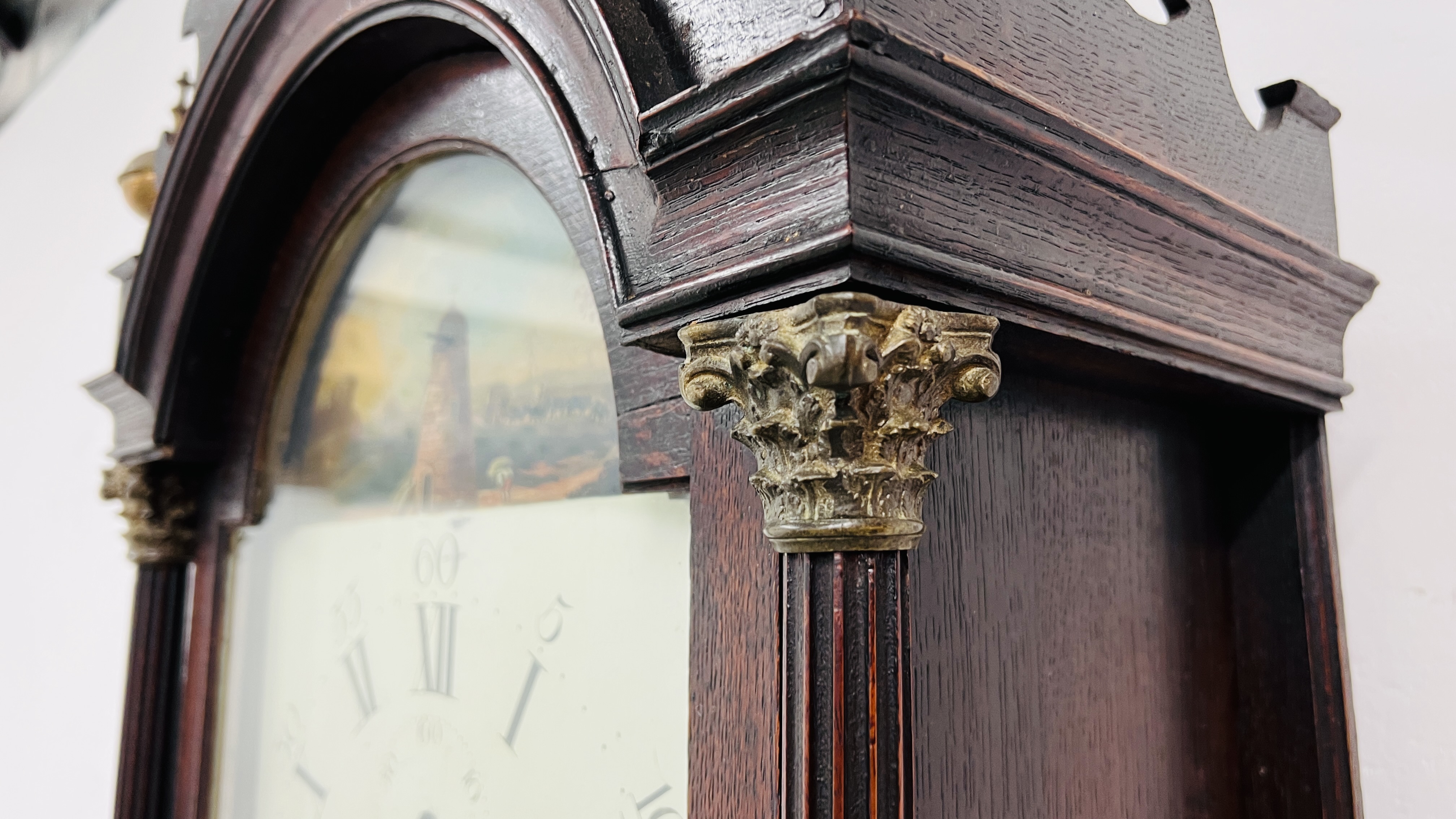 A GEORGE III OAK 30 HOUR ARCH DIAL LONG CASE CLOCK, - Image 13 of 20