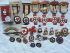 TUB WITH RED CROSS AND ASSOCIATED BADGES, MEDALS ETC.