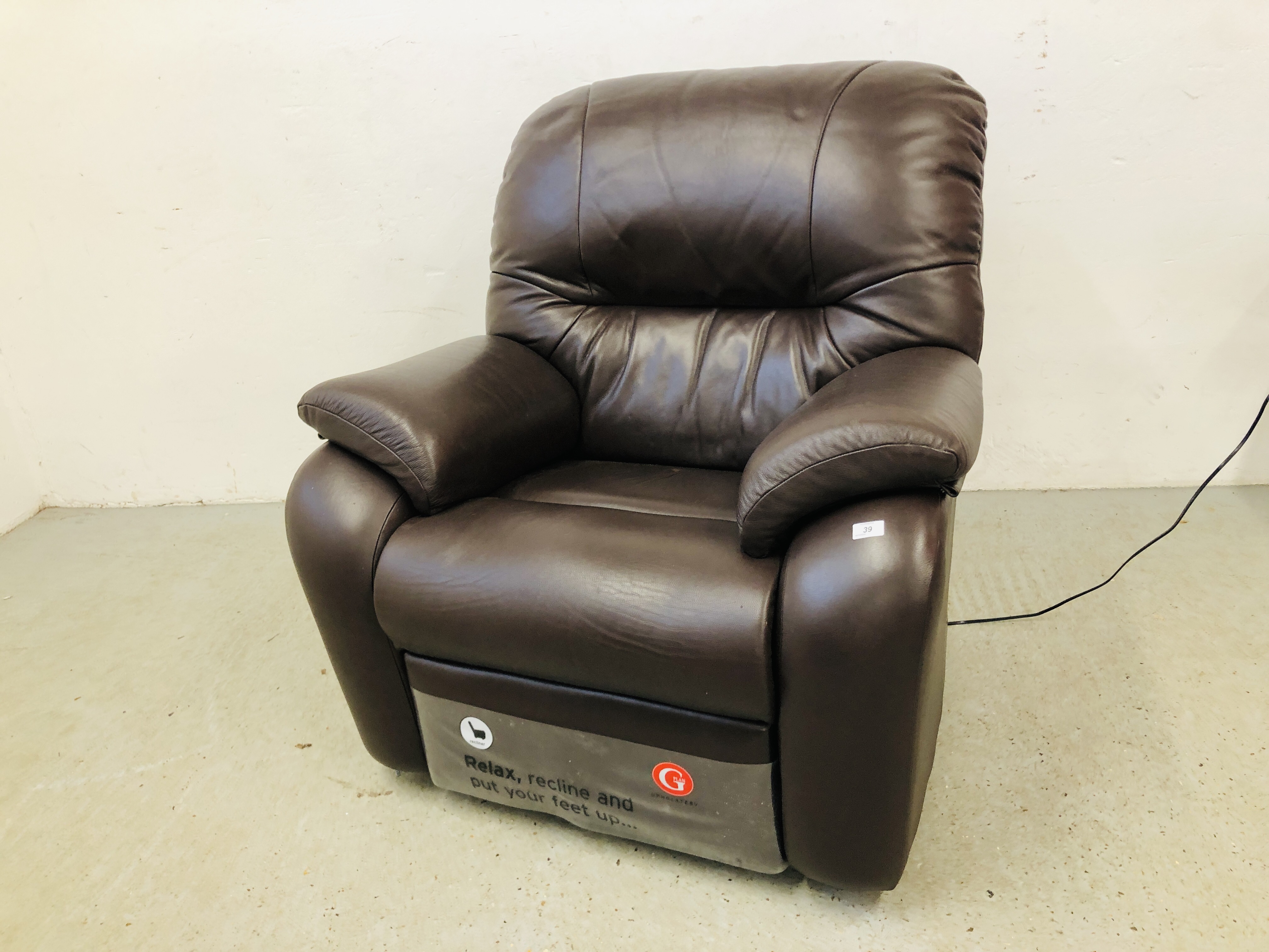 G-PLAN BROWN LEATHER RECLINING ARM CHAIR - SOLD AS SEEN