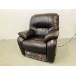 G-PLAN BROWN LEATHER RECLINING ARM CHAIR - SOLD AS SEEN