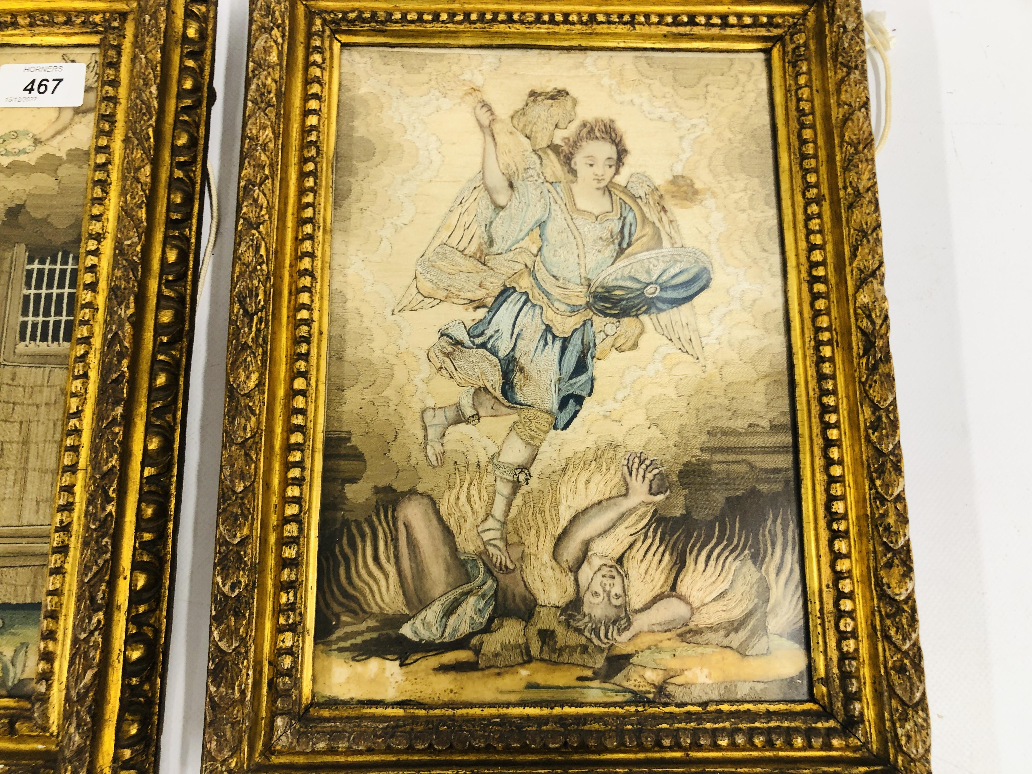 A PAIR OF SILK EMBROIDERIES CIRCA 1700; EXECUTION OF A SAINT (St. - Image 3 of 4
