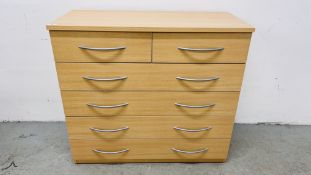 MODERN TWO OVER THREE DRAWER CHEST ALONG WITH A MATCHING THREE DRAWER BEDSIDE CHEST