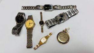 7 VARIOUS GENTS WATCHES TO INCLUDE MARKED OMEGA, SEKONDA, GUESS, ETC.