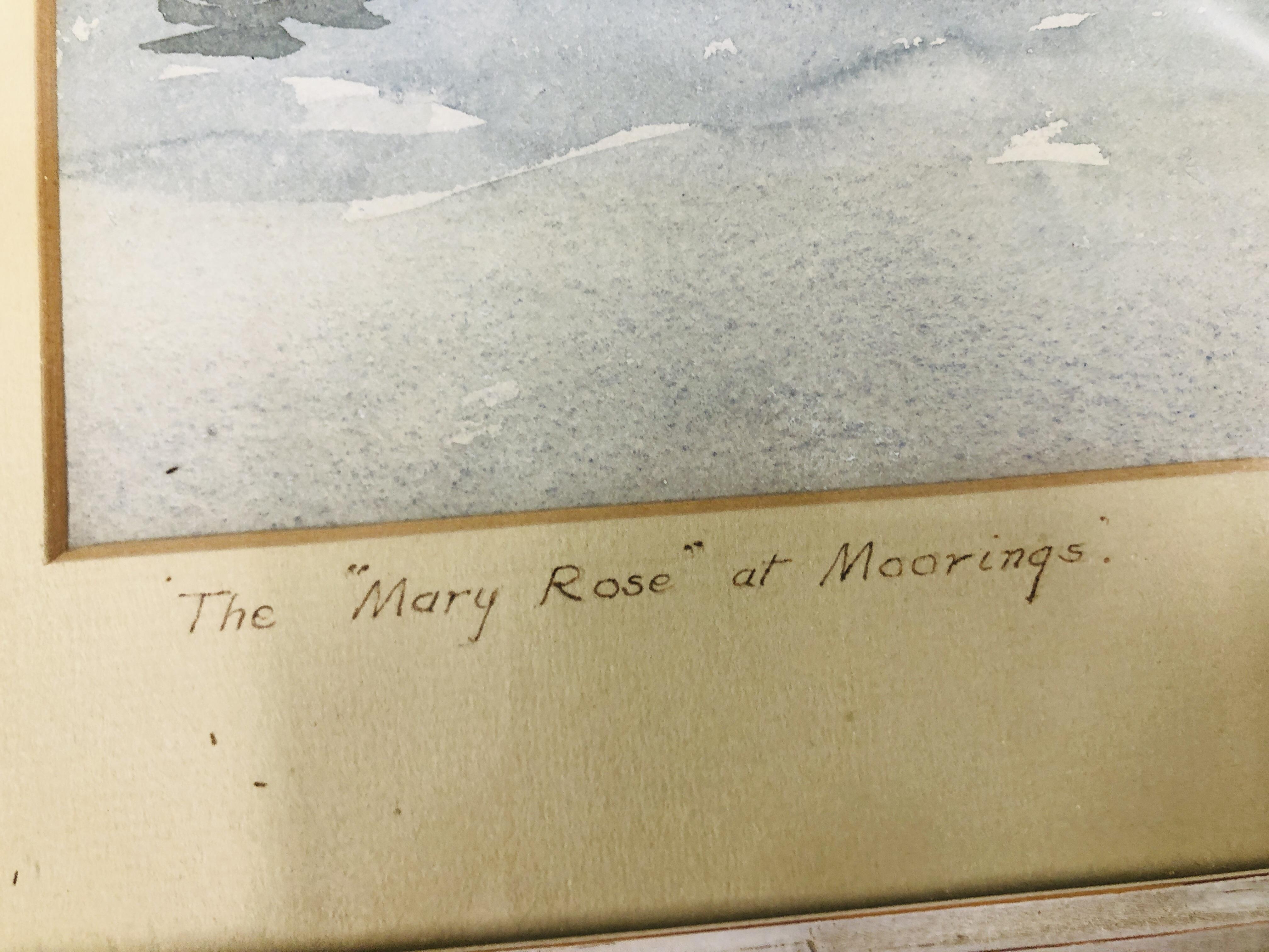 A FRAMED WATERCOLOUR "THE MARY ROSE AT MOORINGS" BEARING SIGNATURE W. DOBSON, W 50.5CM X H 36CM. - Image 3 of 4