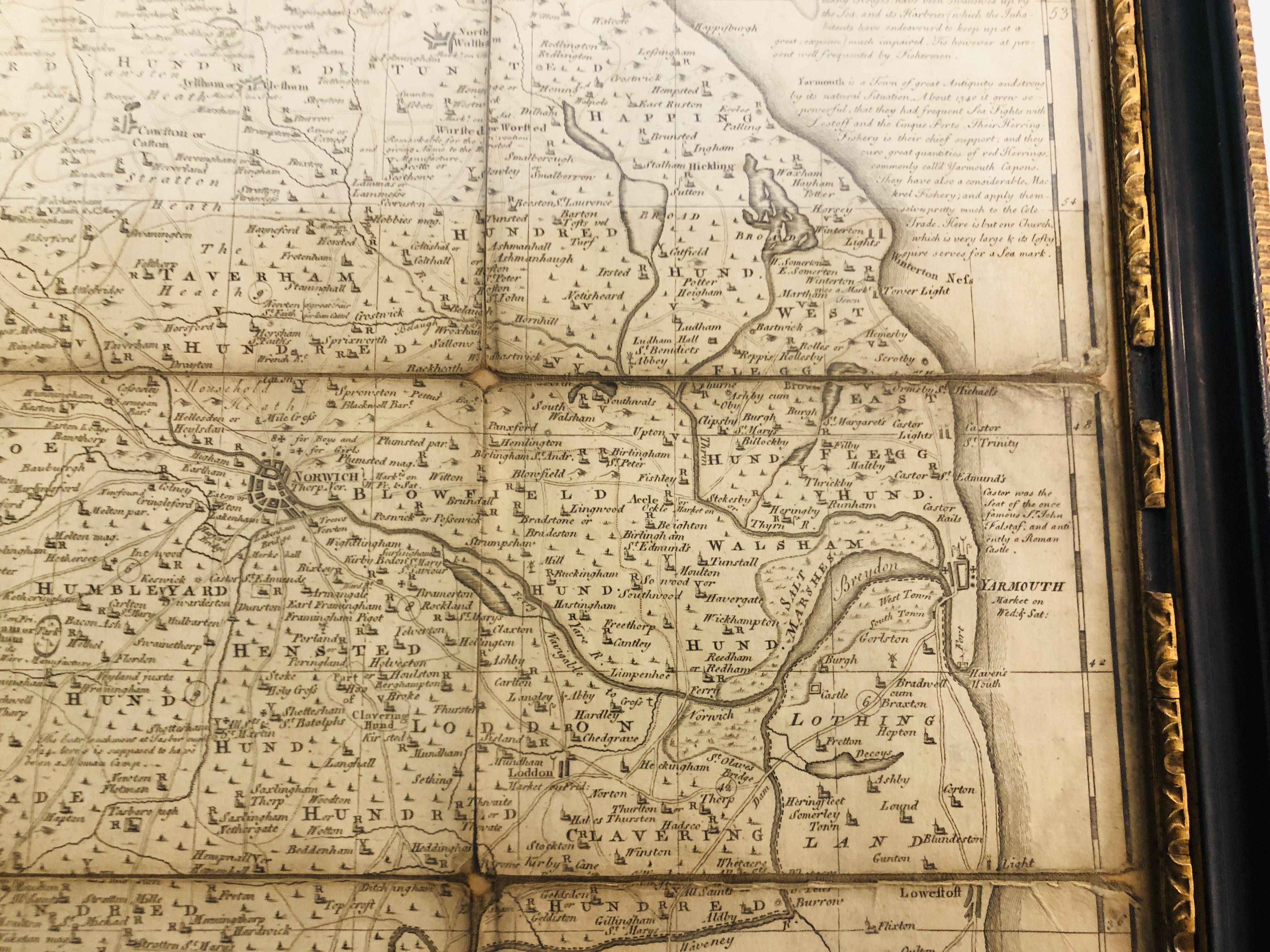A BOWEN MAP OF NORFOLK IN HOGARTH FRAME, 54 X 73CM (FOXED). - Image 6 of 10