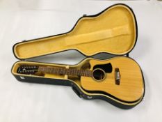 A ARIA ELECTRO ACOUSTIC TWELVE STRING GUITAR MODEL AW-750QTCE WITH HARD TRANSIT CASE - SOLD AS SEEN