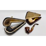 A GROUP OF THREE VINTAGE PIPES TO INCLUDE TWO MEERSCHAUM EXAMPLES