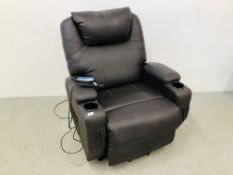 BROWN FAUX LEATHER FULL BODY MASSAGE CHAIR AND WITH REMOTE CONTROLS - FAULTY REQUIRES ATTENTION -