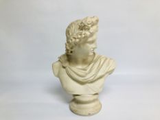 PARIAN BUST OF CLASSICAL FIGURE INSCRIBED ART UNION OF LONDON 1861, AND C. DELPECH HEIGHT 24CM.