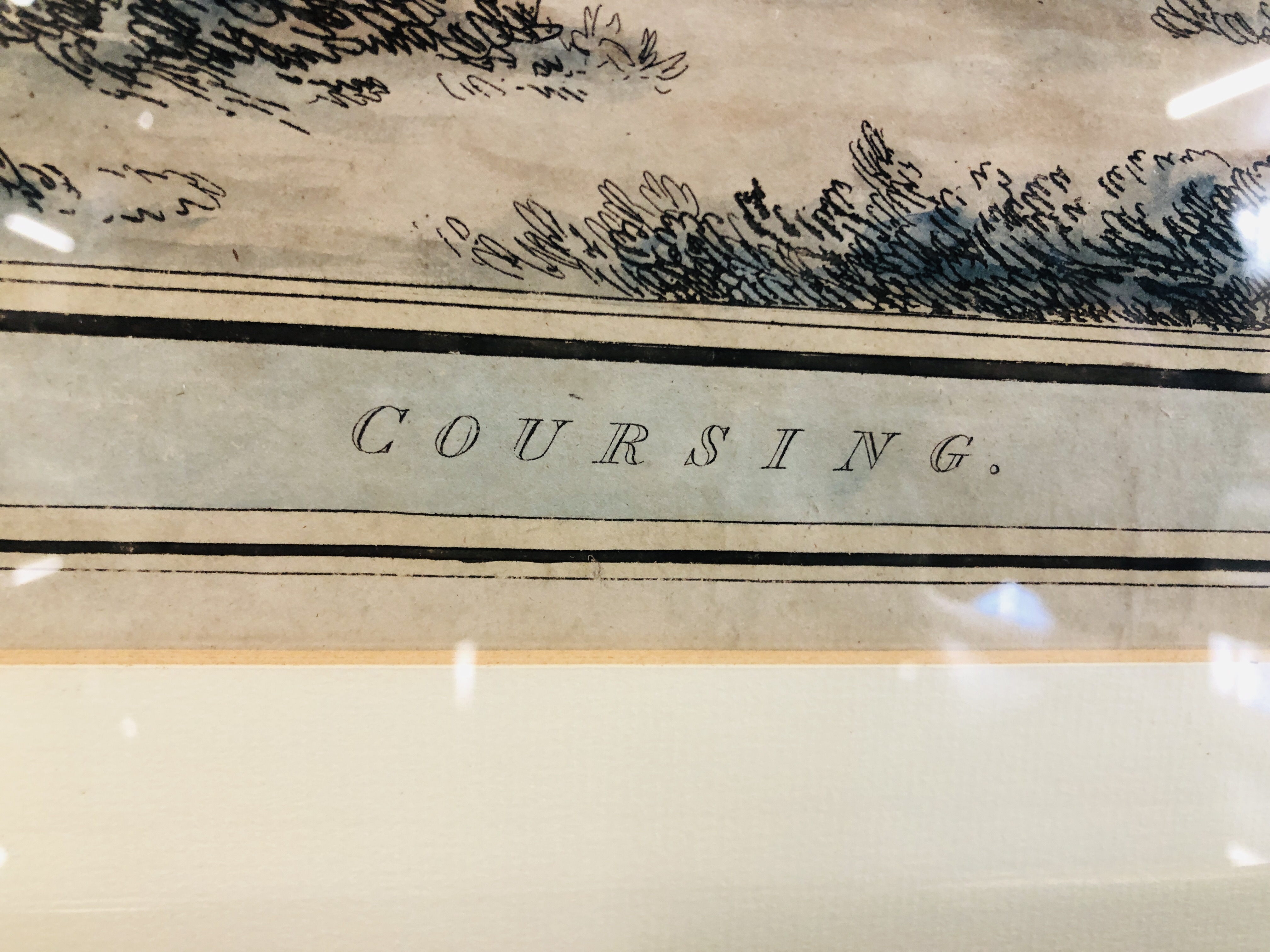 TWO HAND COLOURED ENGRAVINGS HUNTING SCENES "COURSING" FRAMED AND MOUNTED EACH 43CM X 55CM. - Image 9 of 11