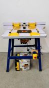 A ROUTER TABLE FITTED WITH TRITON DUAL MODE PRECISION 2400W PLUNGE ROUTER ALONG WITH QUANTITY OF