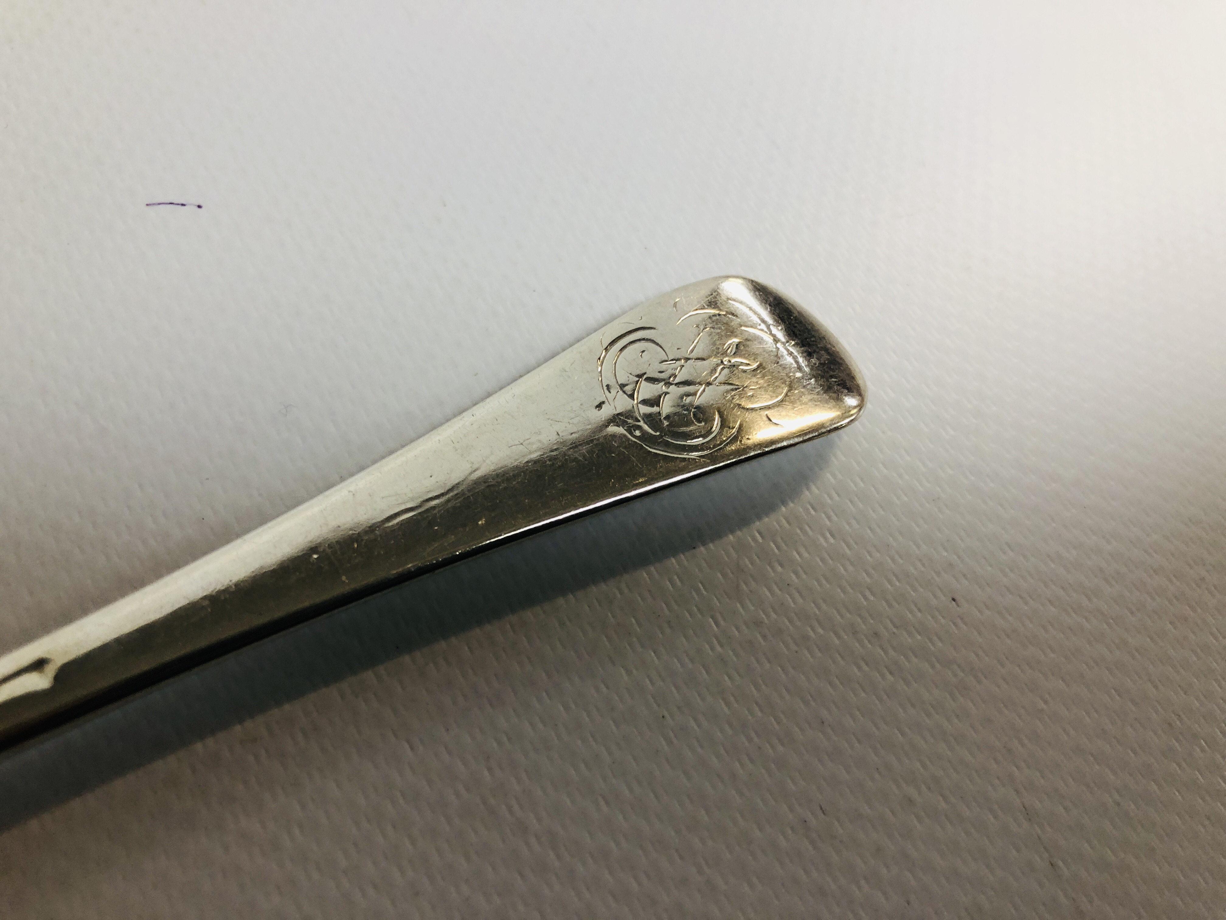 A GEORGE I SILVER HANOVERIAN PATTERN SERVING SPOON, - Image 6 of 7