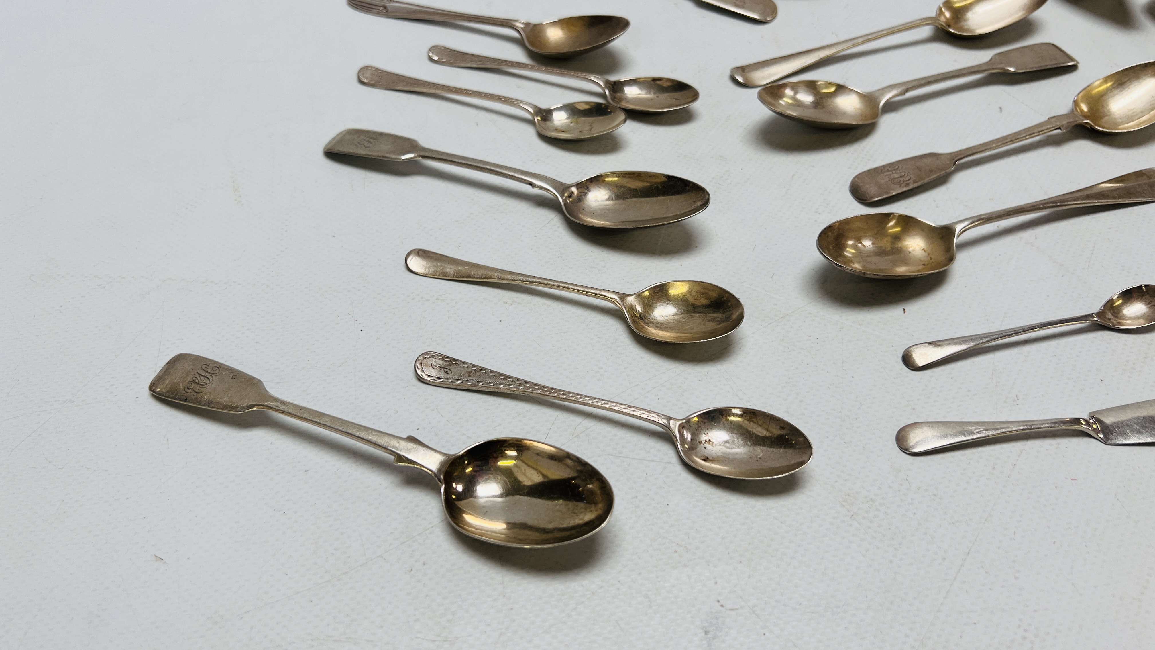 SET OF TEN CONTINENTAL SILVER DESSERT SPOONS, PAIR OF OLD ENGLISH PATTERN TEASPOONS, - Image 4 of 9