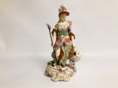 AN IMPRESSIVE ANTIQUE FIGURE BRITANNIA IN THE DERBY STYLE (A/F CONDITION)