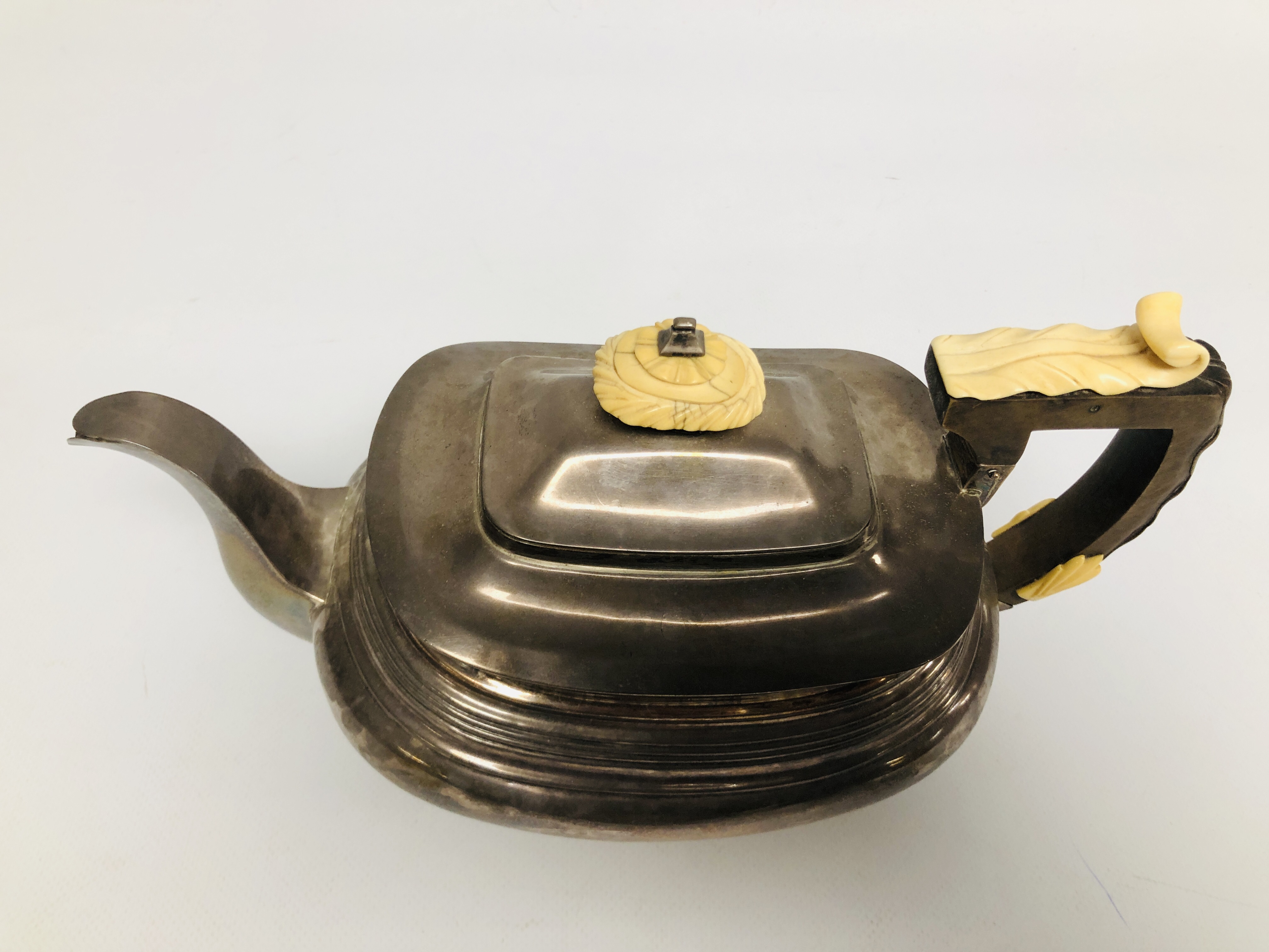 A GEORGE III SILVER TEAPOT, LONDON ASSAY OF COMPRESSED OVOID FORM ON BALL FEET. - Image 3 of 9