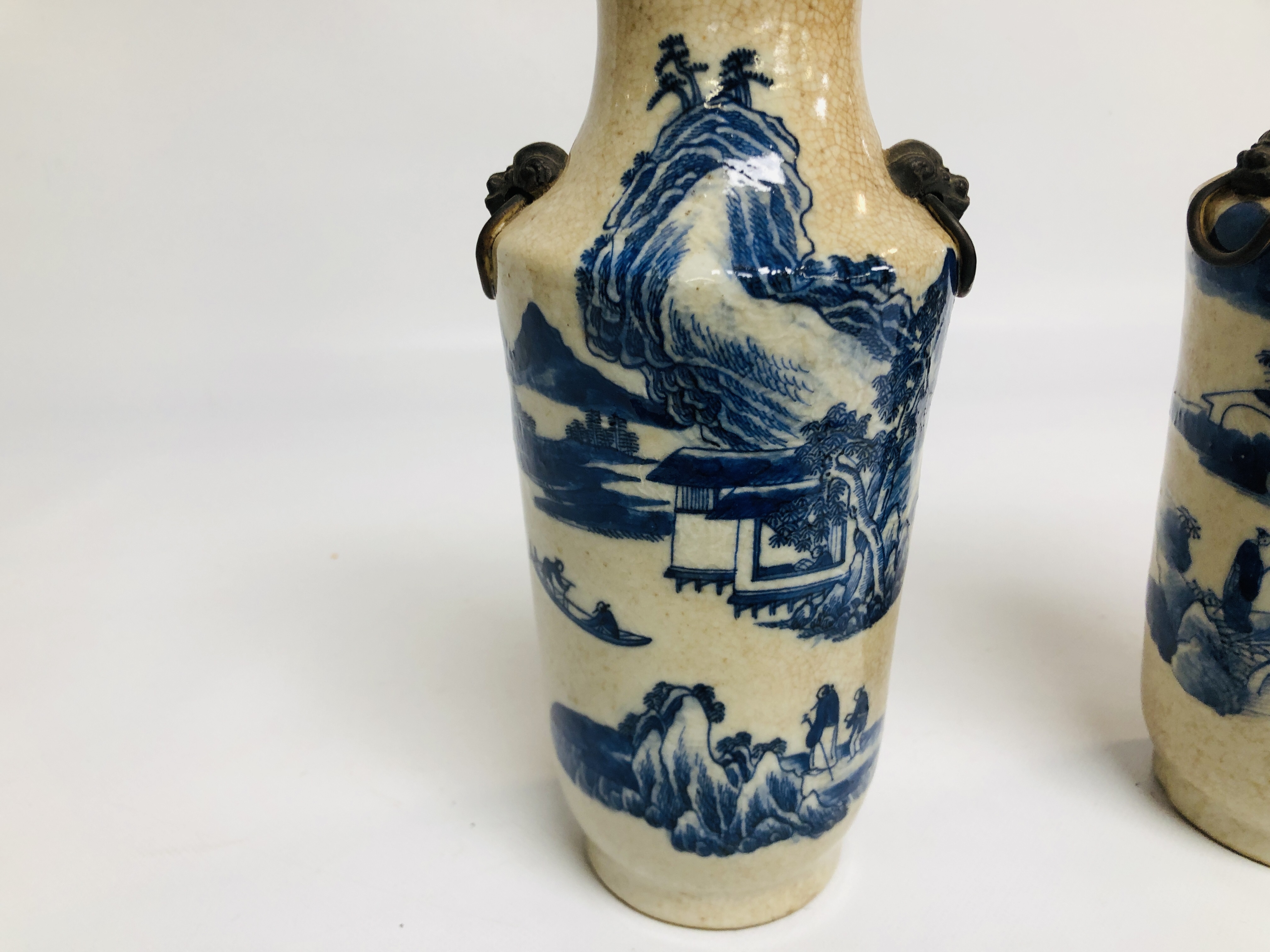 A PAIR OF CHINESE BLUE AND WHITE VASES OF SHOULDERED CYLINDRICAL FORM, - Image 4 of 12