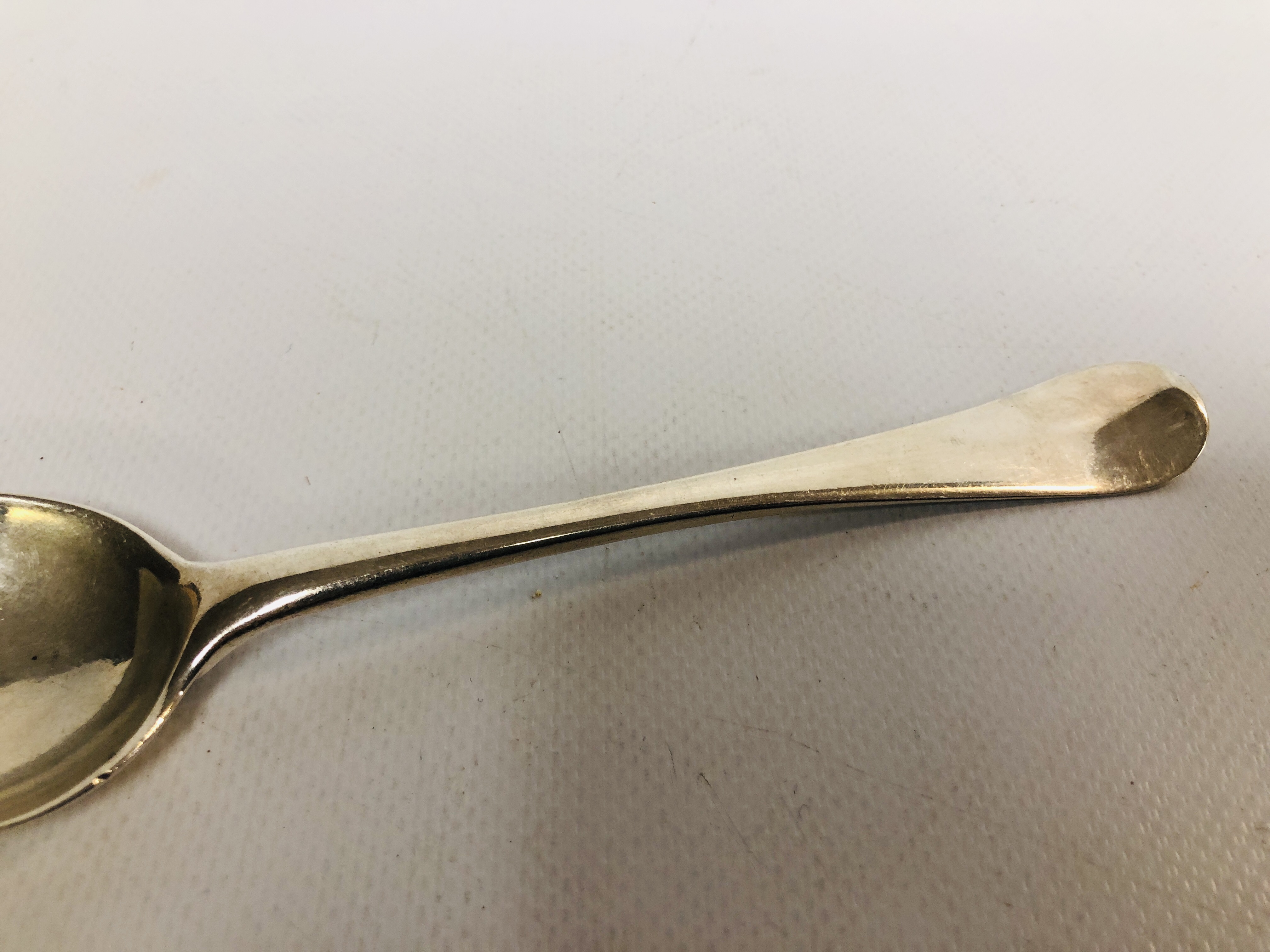 A GEORGE III SILVER HANOVERIAN PATTERN SERVING SPOON, BY JOHN HUGH LE SAGE, - Image 3 of 6