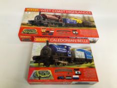 TWO BOXED HORNBY 00 GAUGE TRAIN SETS - WEST COAST HIGHLANDER (R1157) AND CALEDONIAN BELLE (R1151).