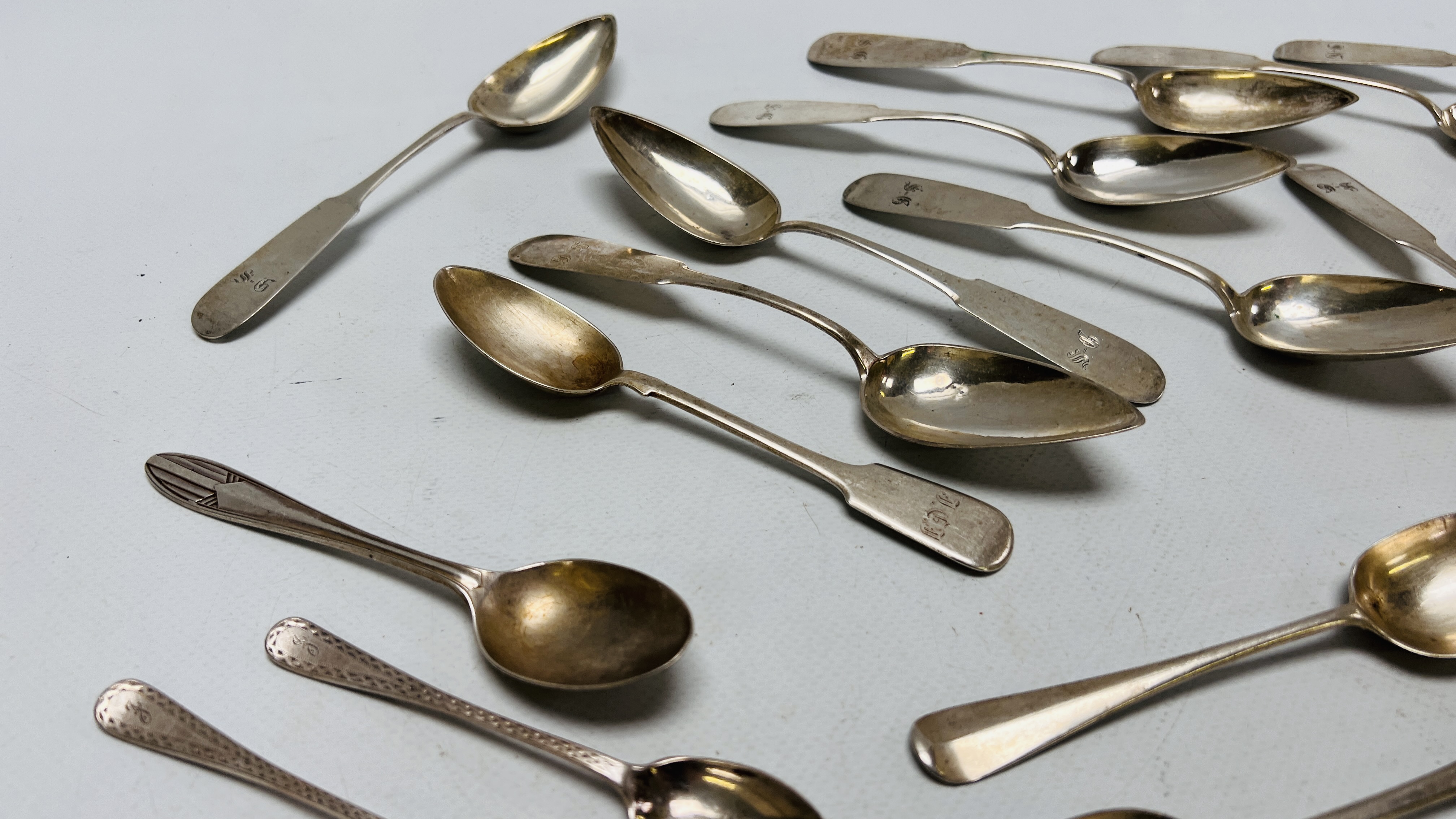 SET OF TEN CONTINENTAL SILVER DESSERT SPOONS, PAIR OF OLD ENGLISH PATTERN TEASPOONS, - Image 5 of 9