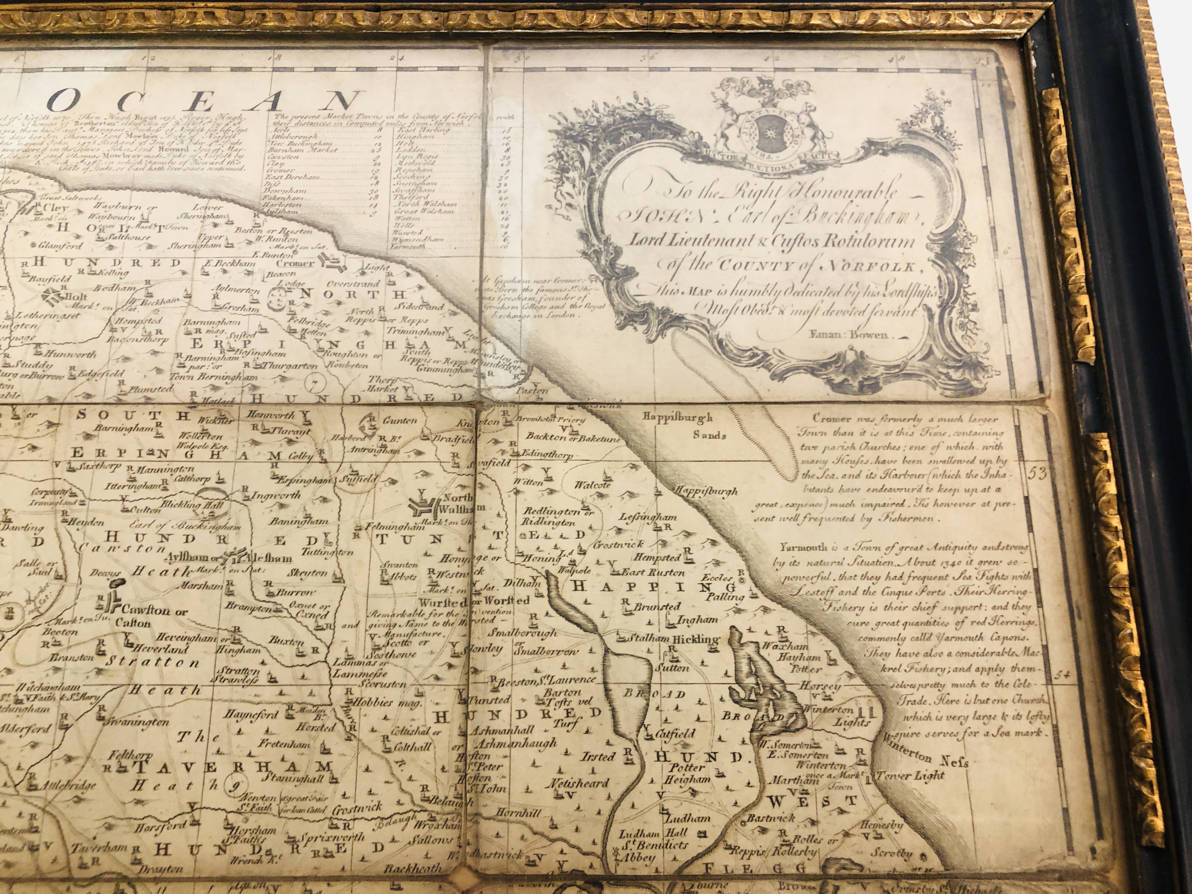 A BOWEN MAP OF NORFOLK IN HOGARTH FRAME, 54 X 73CM (FOXED). - Image 7 of 10