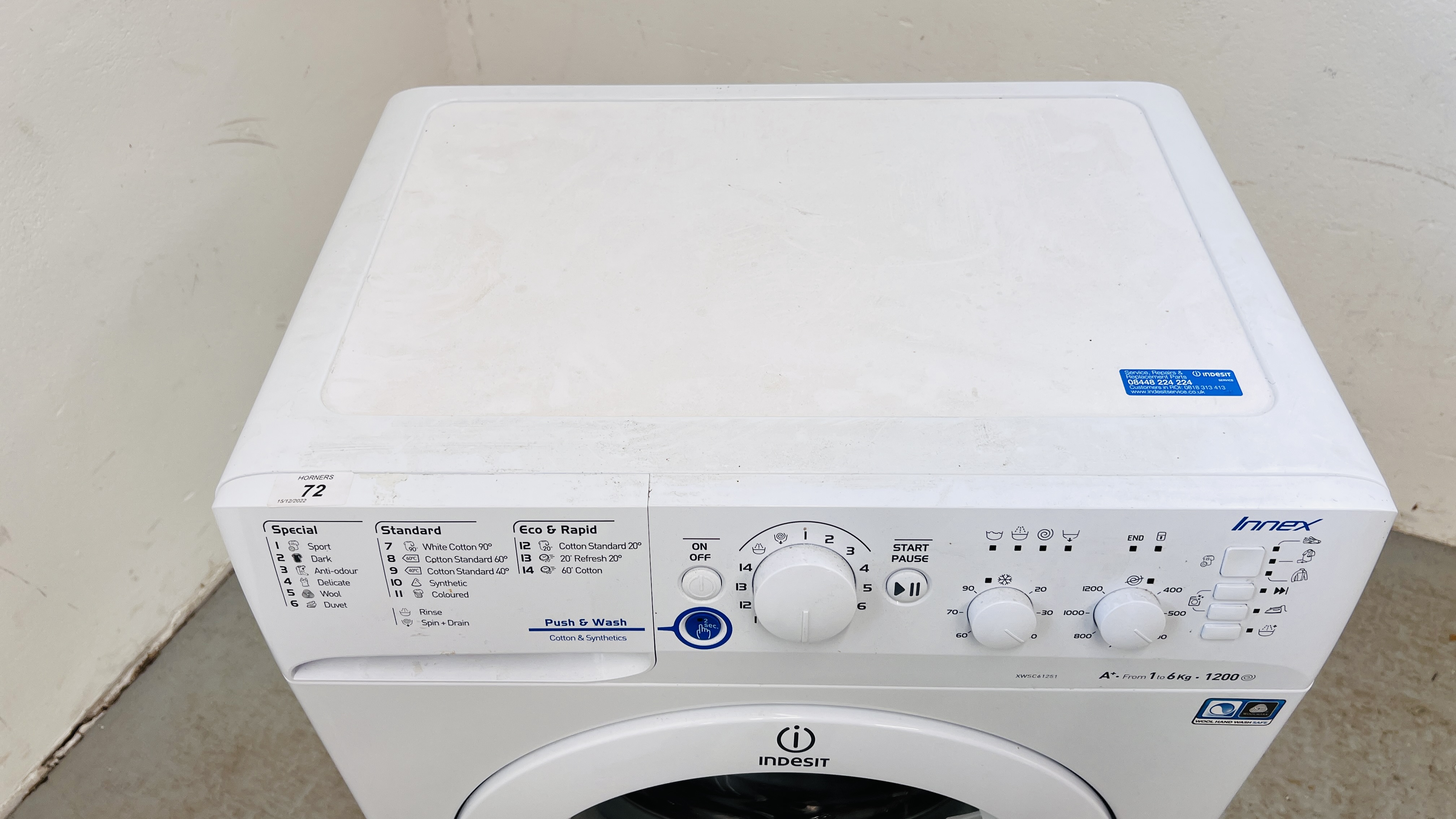 INDESIT INNEX WASHING MACHINE - SOLD AS SEEN - Image 7 of 8