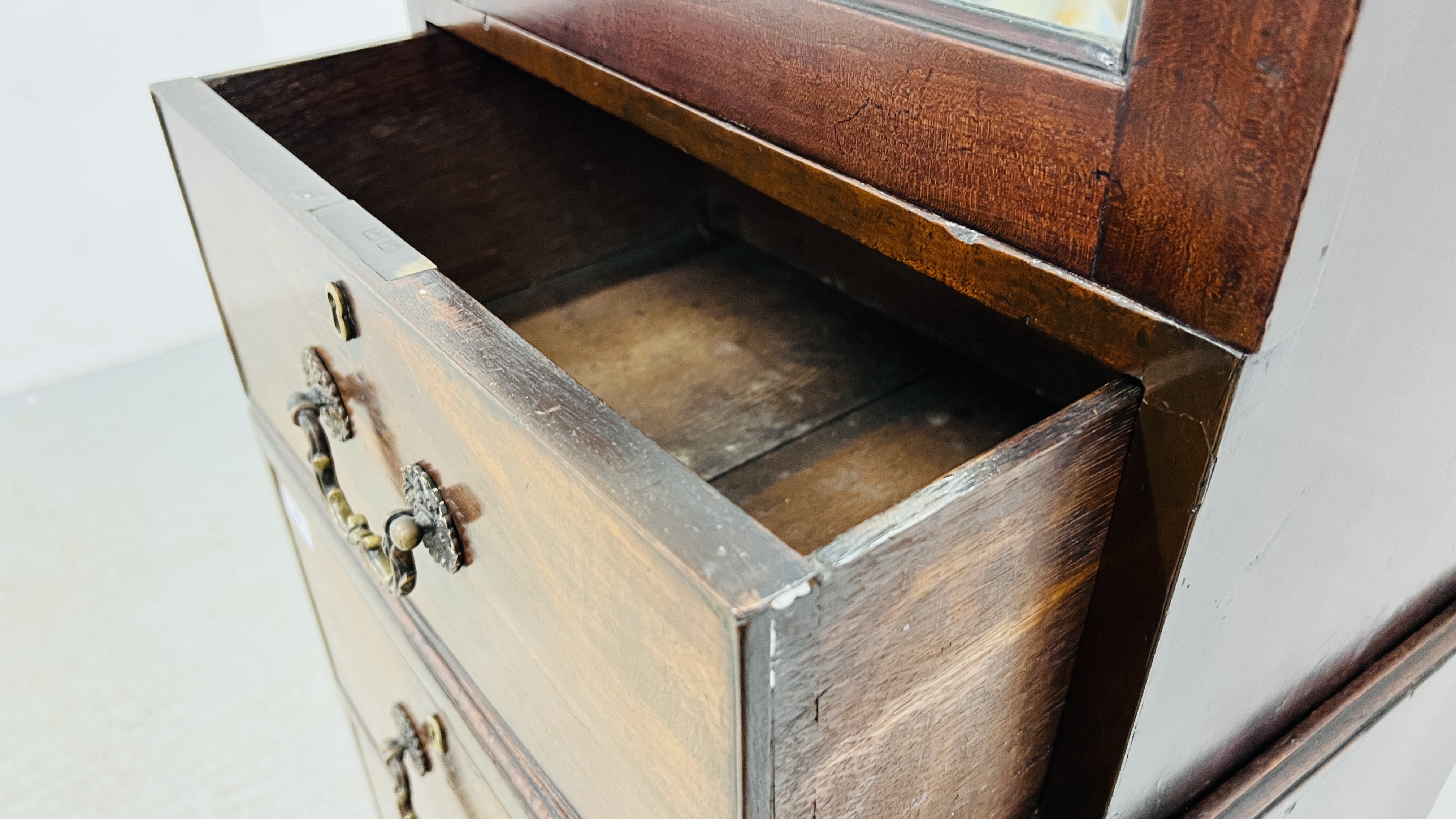 A GEORGE III AND LATER MIRRORED CUPBOARD ON CHEST HEIGHT 173CM. WIDTH 48CM. DEPTH 42CM. - Image 10 of 17