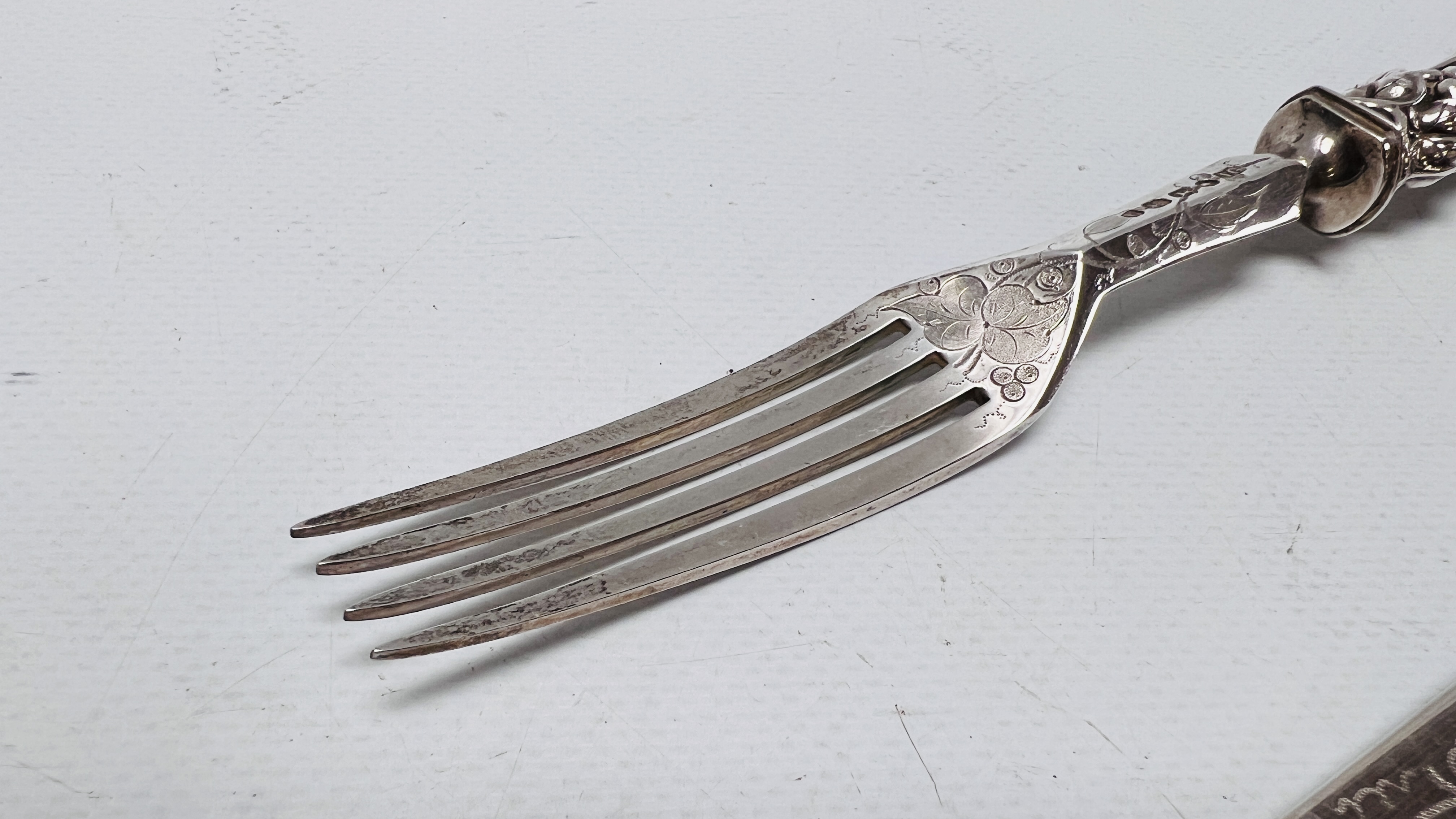 A VICTORIAN SILVER CAKE KNIFE AND FORK, - Image 5 of 10