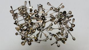 AN EXTENSIVE COLLECTION OF SILVER PLATED SALT AND MUSTARD SPOONS