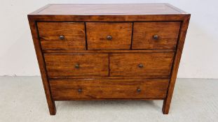 MODERN MAHOGANY THREE OVER THREE DRAWER CHEST WIDTH 105CM. DEPTH 45CM. HEIGHT 88CM.