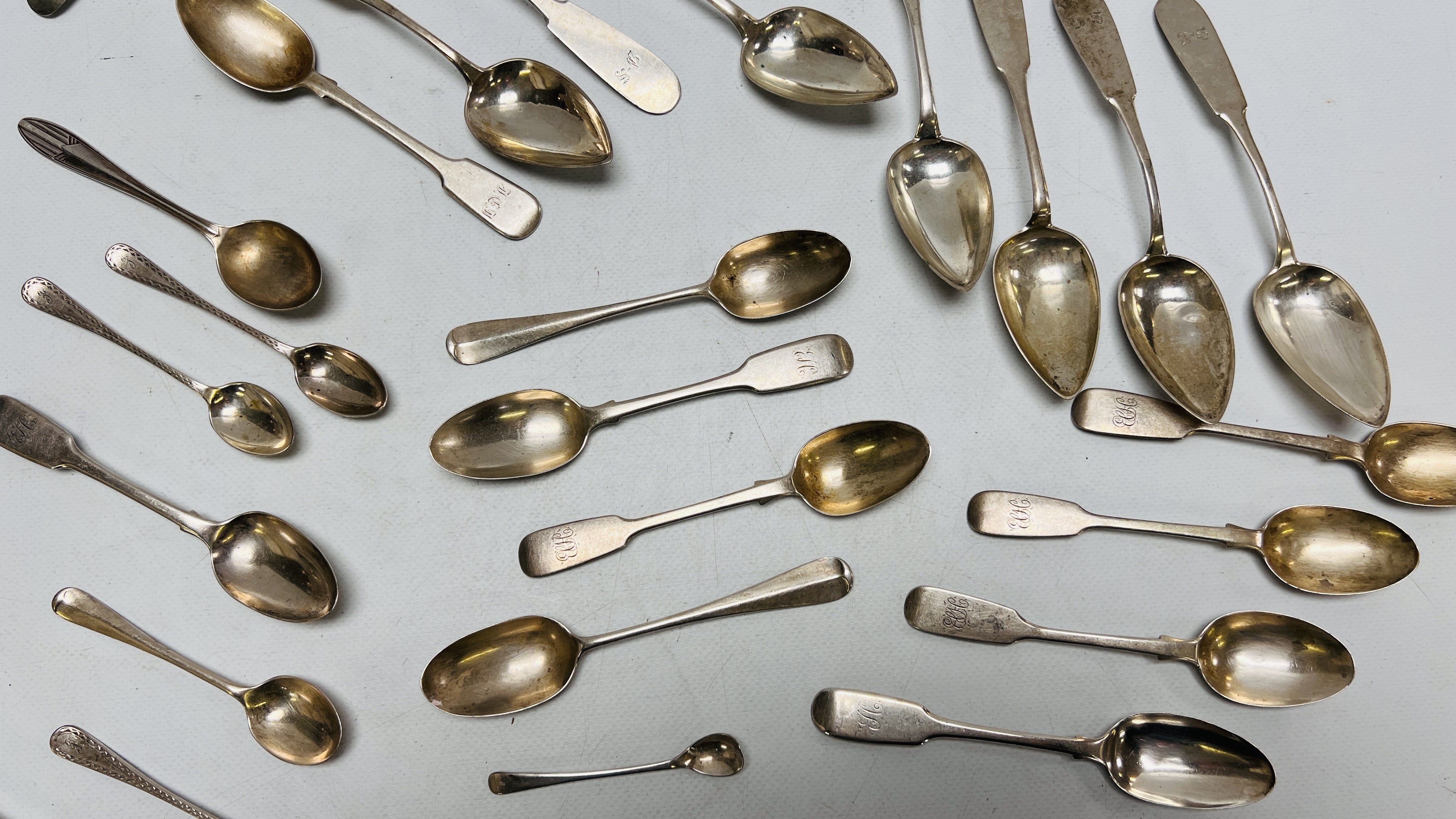 SET OF TEN CONTINENTAL SILVER DESSERT SPOONS, PAIR OF OLD ENGLISH PATTERN TEASPOONS, - Image 9 of 9