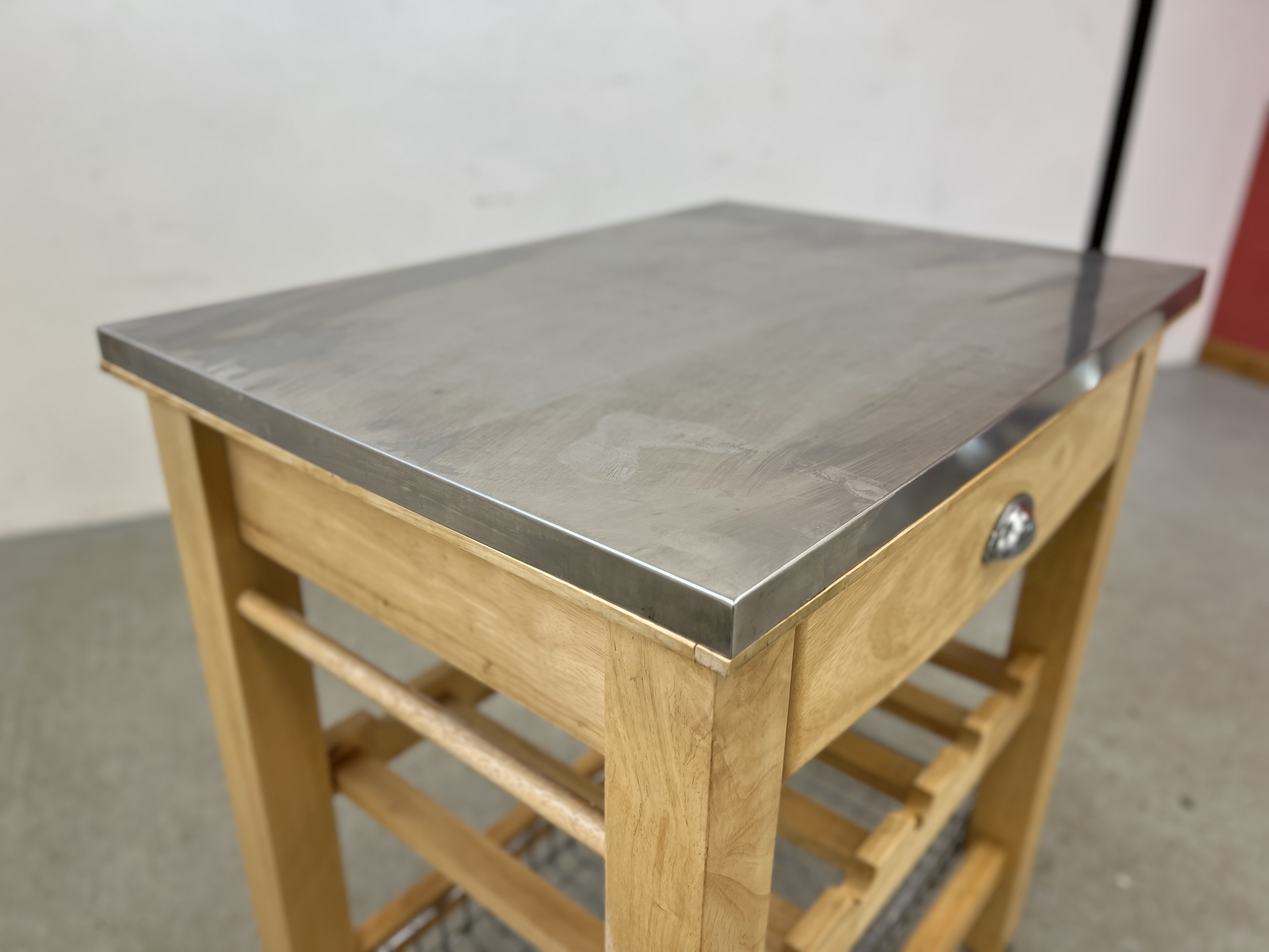 A SOLID BEECHWOOD CHEFS WORKSTATION WITH STAINLESS STEEL TOP WIDTH 70CM. DEPTH 50CM. - Image 8 of 9