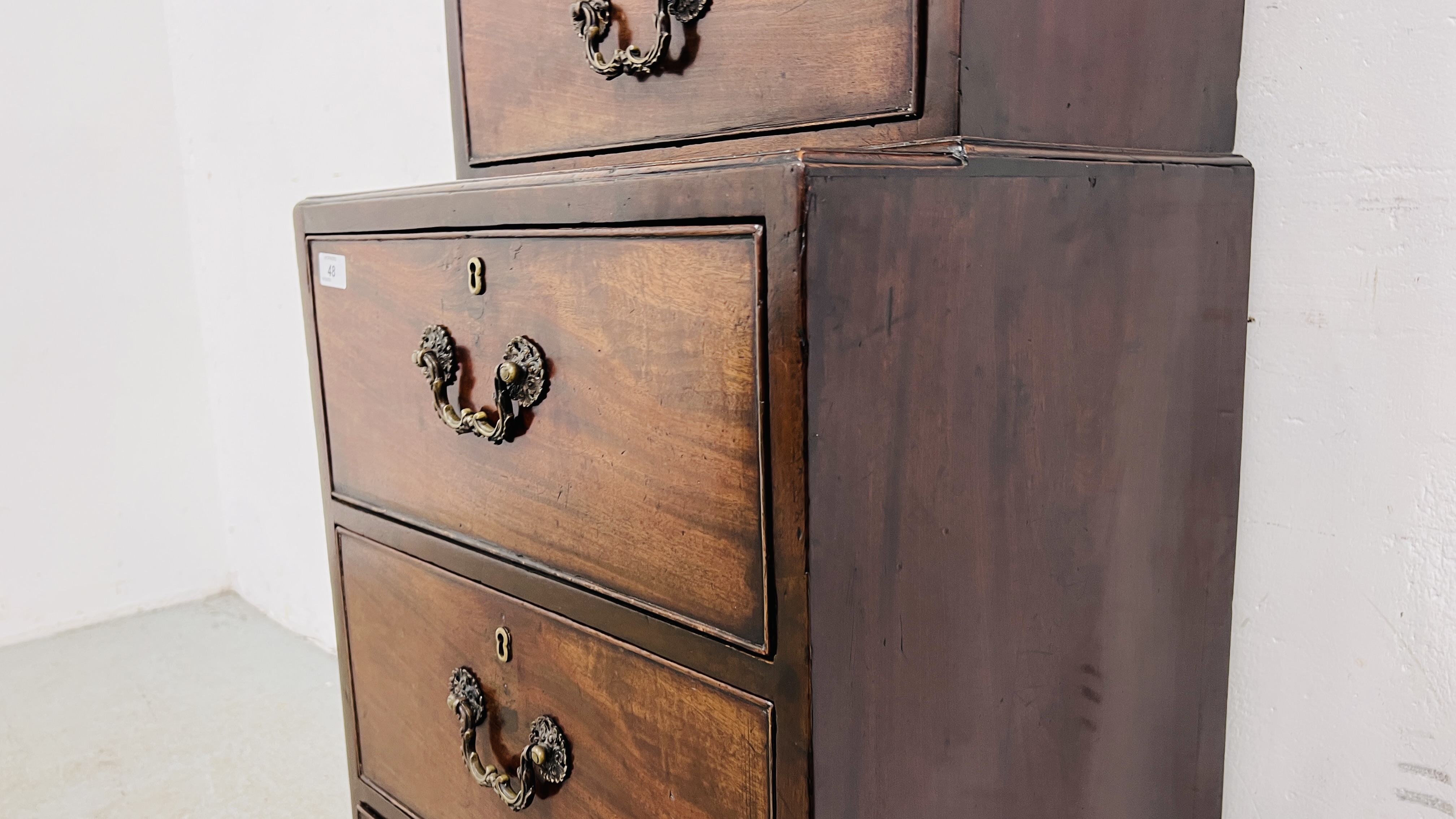 A GEORGE III AND LATER MIRRORED CUPBOARD ON CHEST HEIGHT 173CM. WIDTH 48CM. DEPTH 42CM. - Image 6 of 17