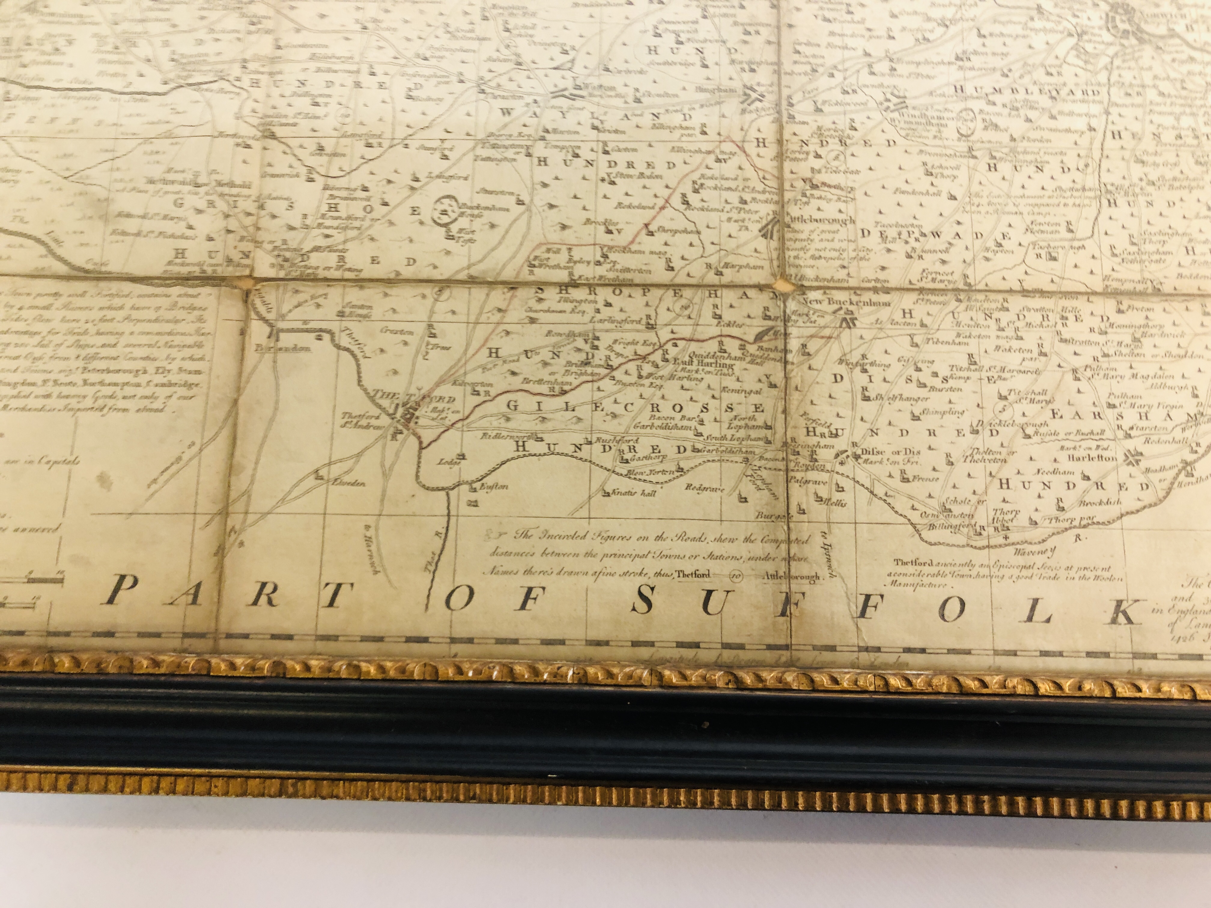 A BOWEN MAP OF NORFOLK IN HOGARTH FRAME, 54 X 73CM (FOXED). - Image 4 of 10