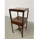 A GEORGE III MAHOGANY SQUARE WASHSTAND WITH LATER TOP 36 X 36 X 77CM.