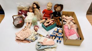 COLLECTION OF ASSORTED VINTAGE DOLLS AND HANDMADE CLOTHING TO INCLUDE A.