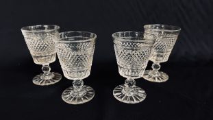 A SET OF FOUR C19TH BUCKET SHAPED RUMMERS WITH HOBNAIL CUT BOWL HEIGHT 13CM.