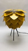 DESIGNER SAFFRON YELLOW PENDANT STYLE TABLE LAMP ON BLACK TRIPOD BASE HEIGHT 52CM - SOLD AS SEEN