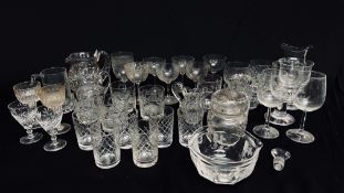 AN EXTENSIVE GROUP OF GEORGIAN AND LATER TABLE GLASS, SHERRIES, TUMBLERS, DESERT GLASSES AND RUMMER,