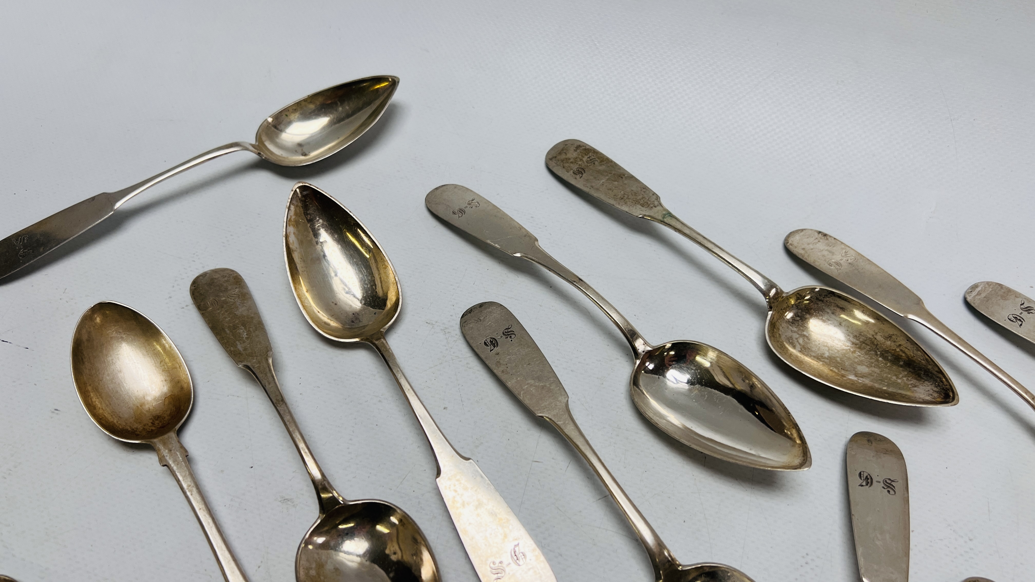 SET OF TEN CONTINENTAL SILVER DESSERT SPOONS, PAIR OF OLD ENGLISH PATTERN TEASPOONS, - Image 6 of 9