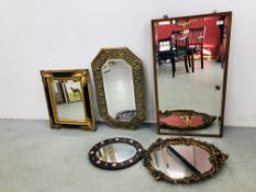 VINTAGE RECTANGLE OAK FRAMED WALL MIRROR, BEVELLED GLASS,