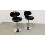 A PAIR OF CHROME FINISH RISE AND FALL BAR STOOLS